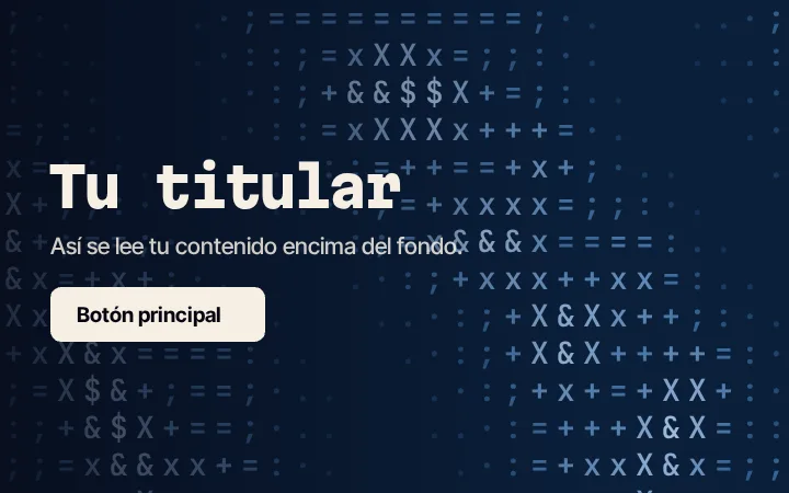 Ejemplo: un fondo de ondas azules hecho de caracteres, con un titular, un párrafo y un botón de ejemplo encima