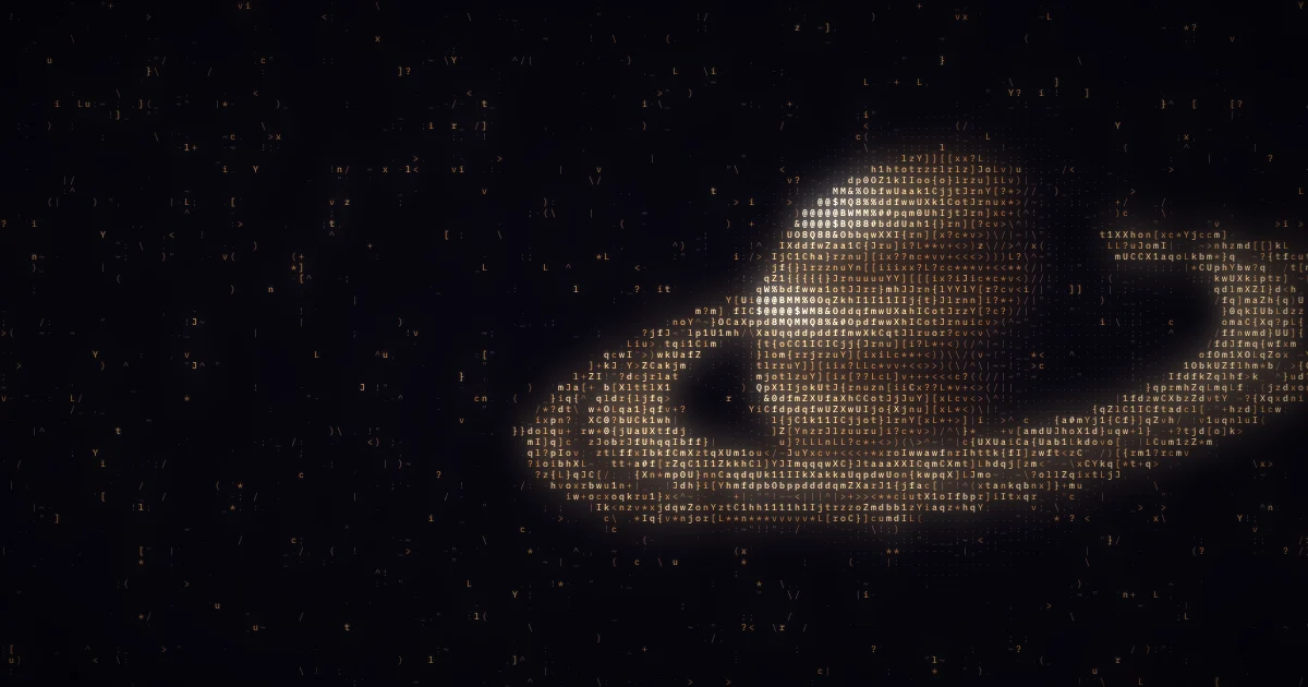 «Saturno»: un planeta con anillos hecho de caracteres dorados, entre estrellas de glifos